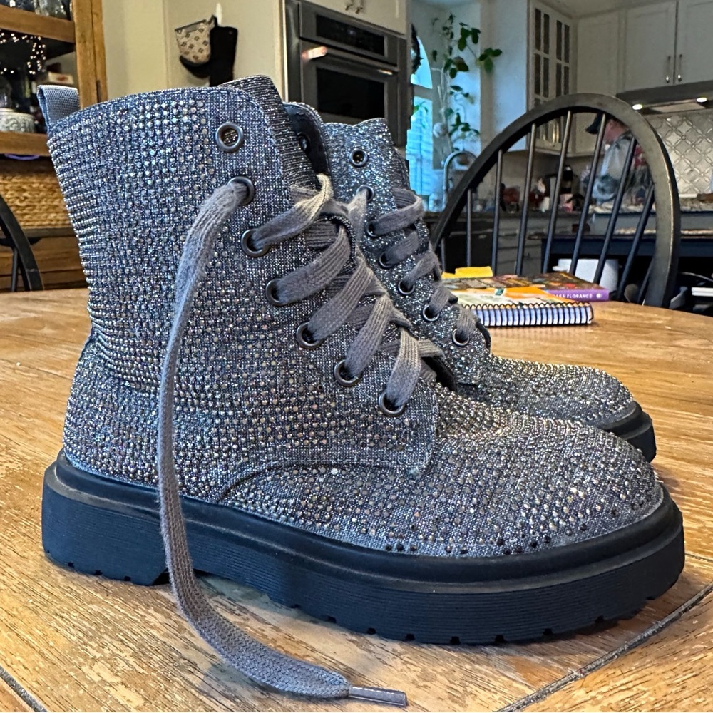 Sparkly Gray/Silver Kids Lace-Up Boots